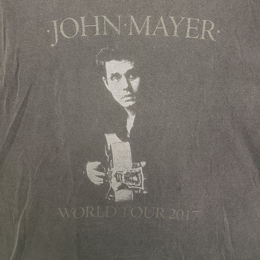 John Mayer Concert Band Tee Shirt 2017 World Tour Merch Gray Distressed Size 1X